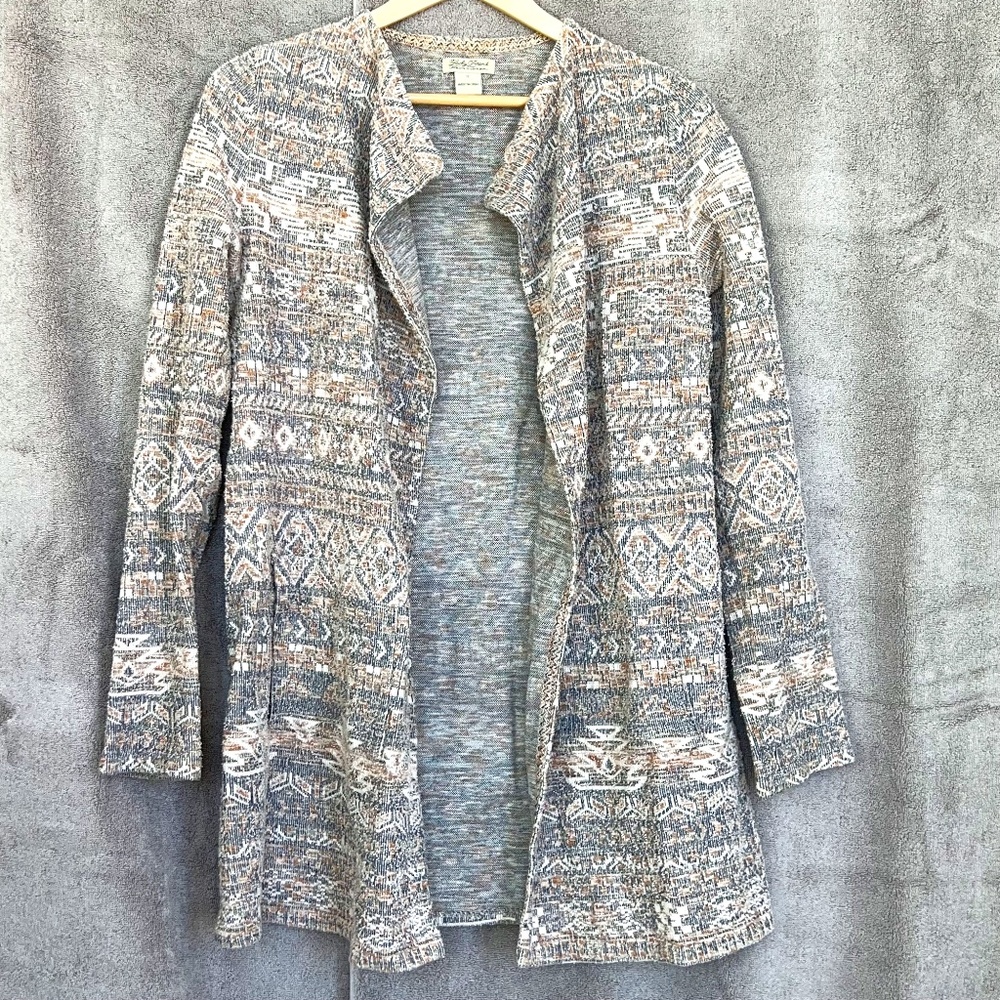 Lucky Brand Southwest Tribal Aztec Pattern Cardigan Open Front Pockets Sz S